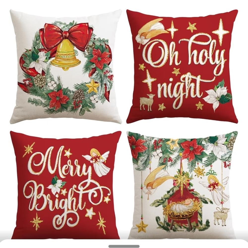 Holiday Cheer Pillow Covers Set - Red and Gold
